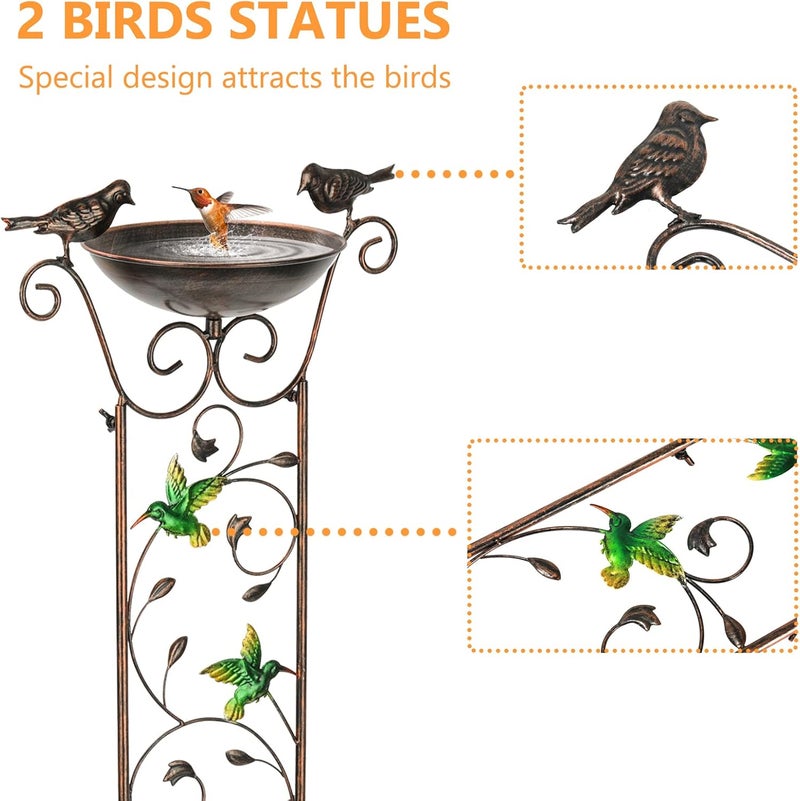 LEWIS&WAYNE Garden Trellis Bird Bath Outdoor, 40 Inch Antique Iron Garden Plant Trellis Decorative with Hummingbirds and Detachable Drinking Basin Bowl, Free Standing BirdBath Birdfeeder Station - Image 3